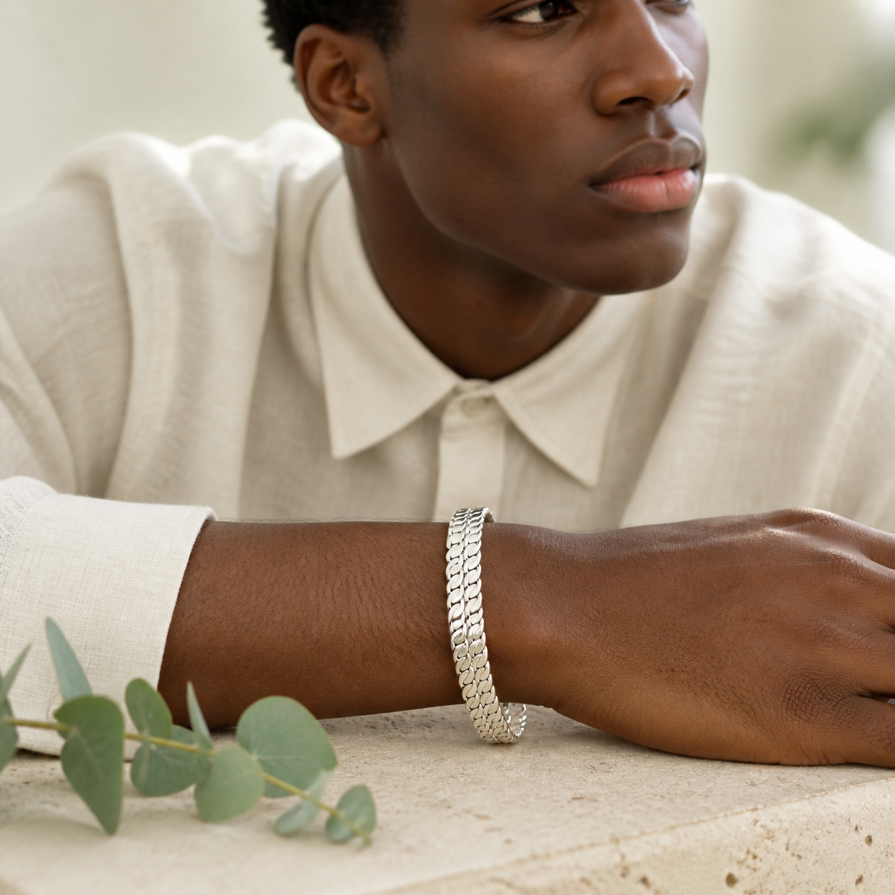 Chevron Herringbone Woven Chain Bracelet (bright polished silver) - alternate view - 925 Sterling Silver