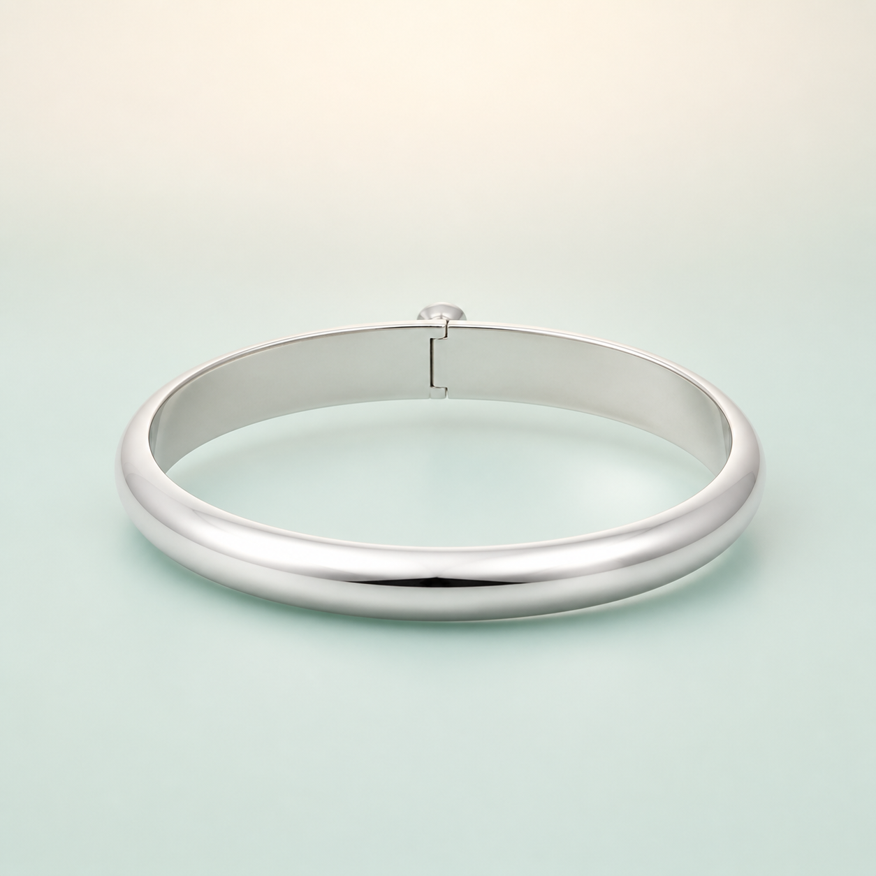 Plain Mirror-Polished Hinged Kada (bright polished silver) - 925 Sterling Silver on seaglass background