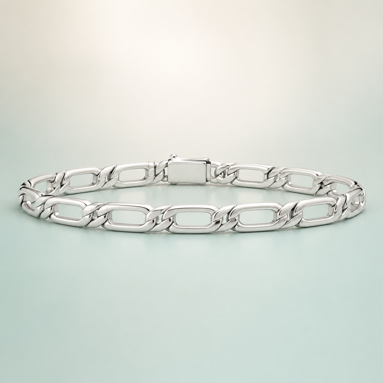 Anchor / Mariner Chain Bracelet (bright polished silver) - 925 Sterling Silver on seaglass background