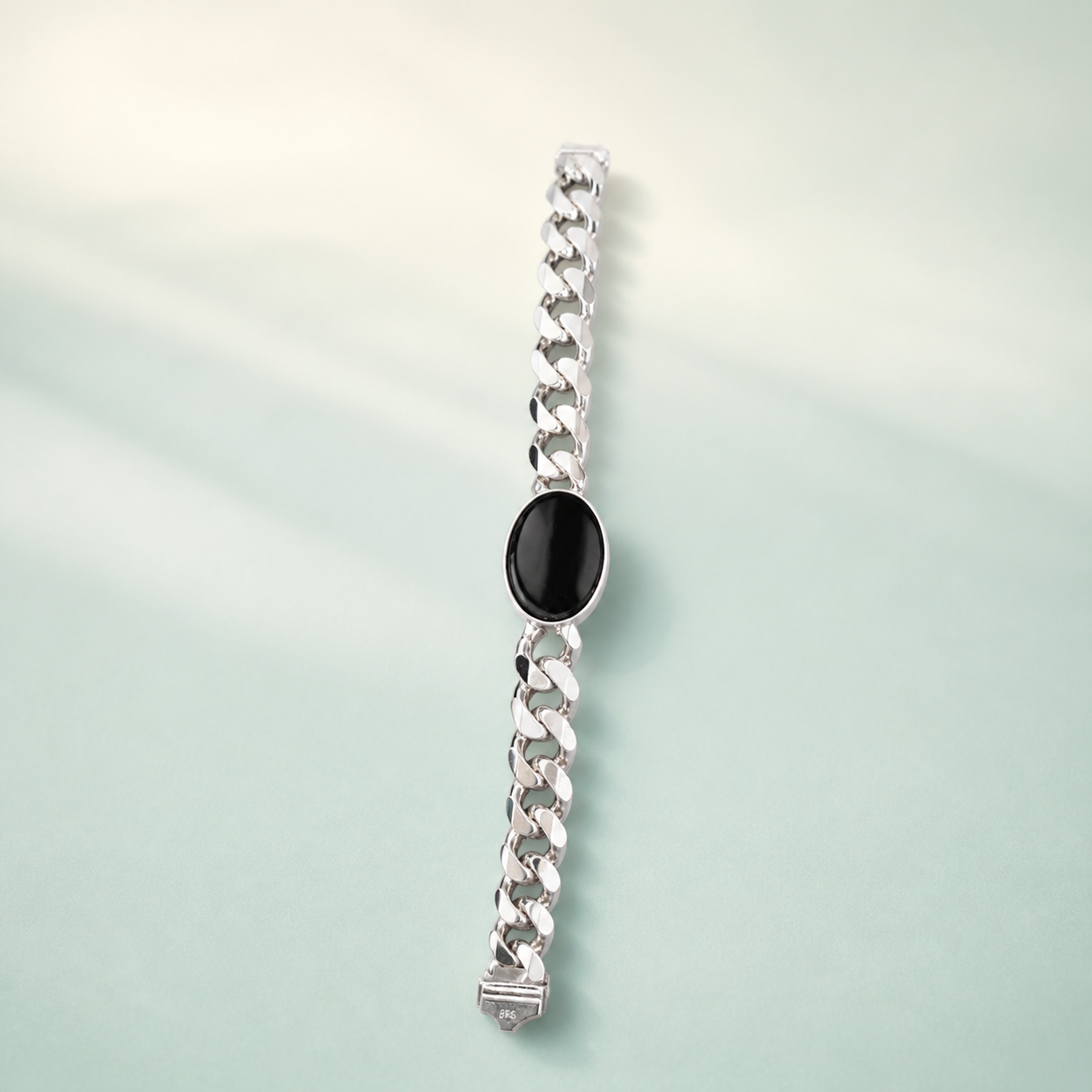 Carab Chain Bracelet (bright polished silver)  -  925 Sterling Silver on seaglass background