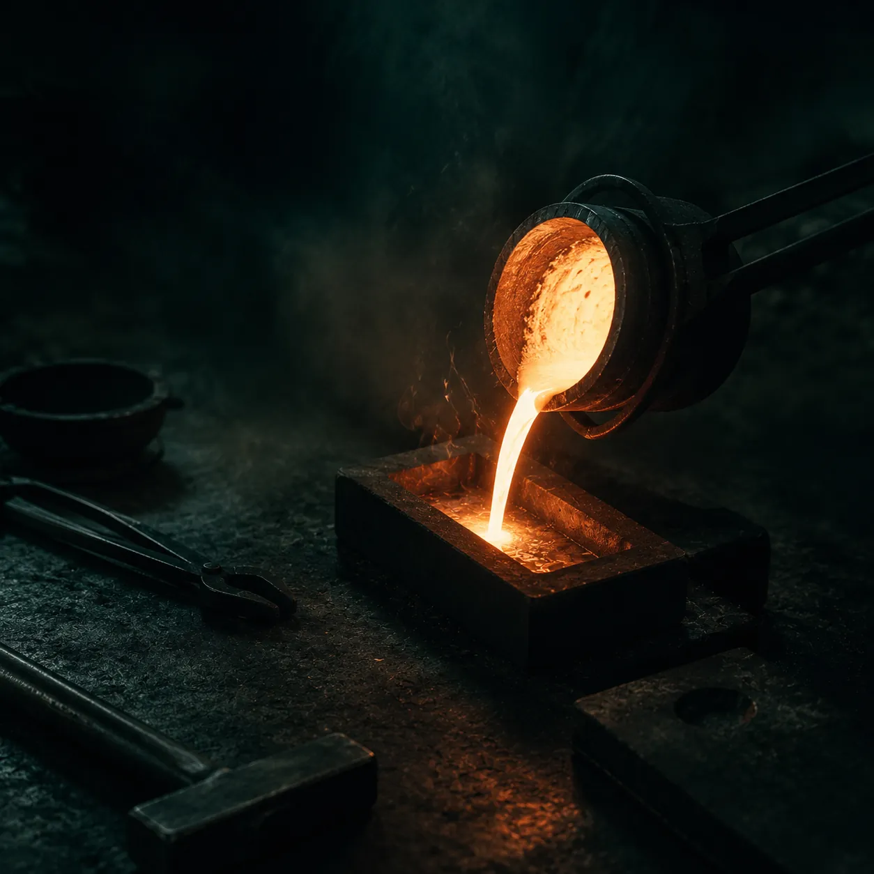 A silversmith at work under warm light