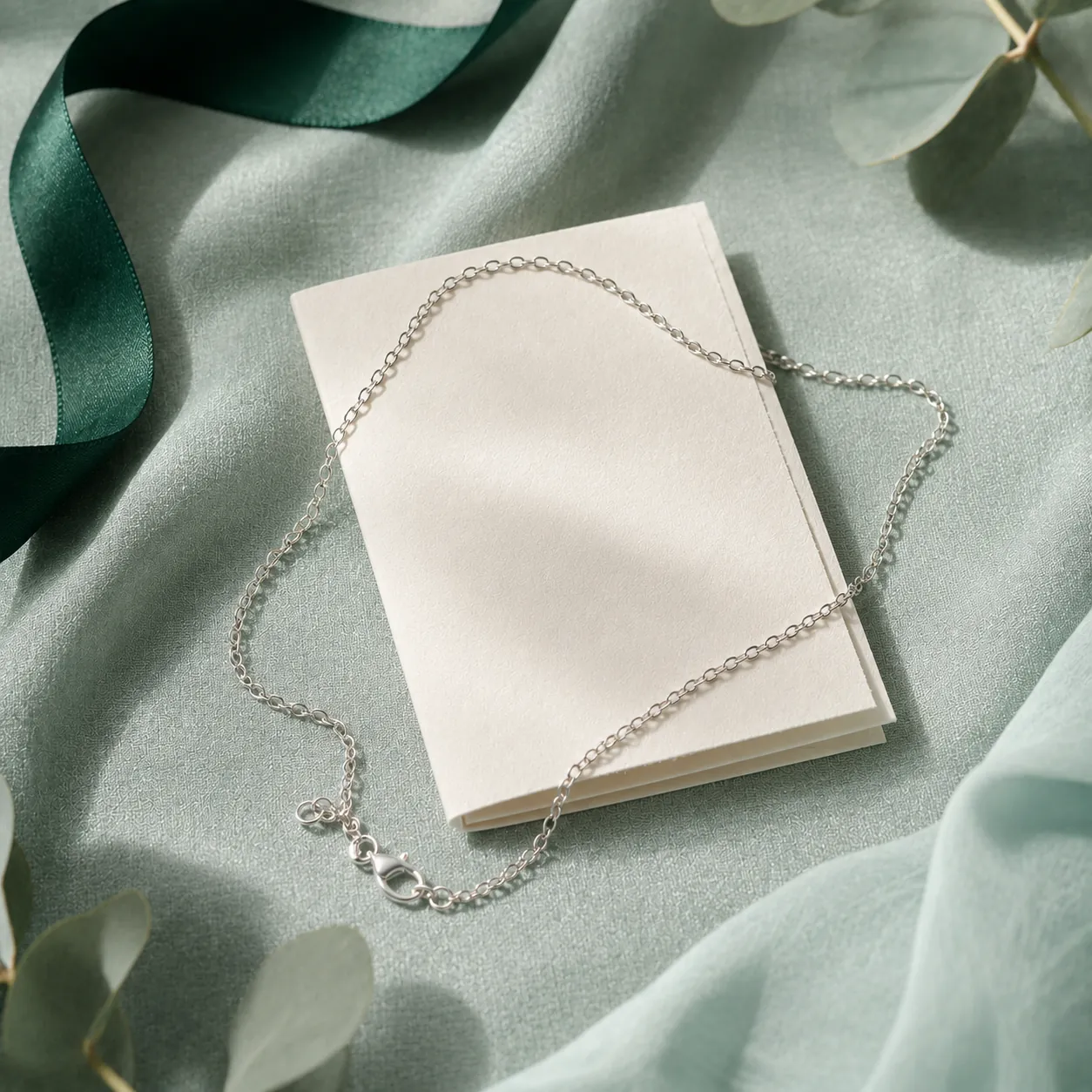 A handwritten note beside a silver pendant and a pressed flower