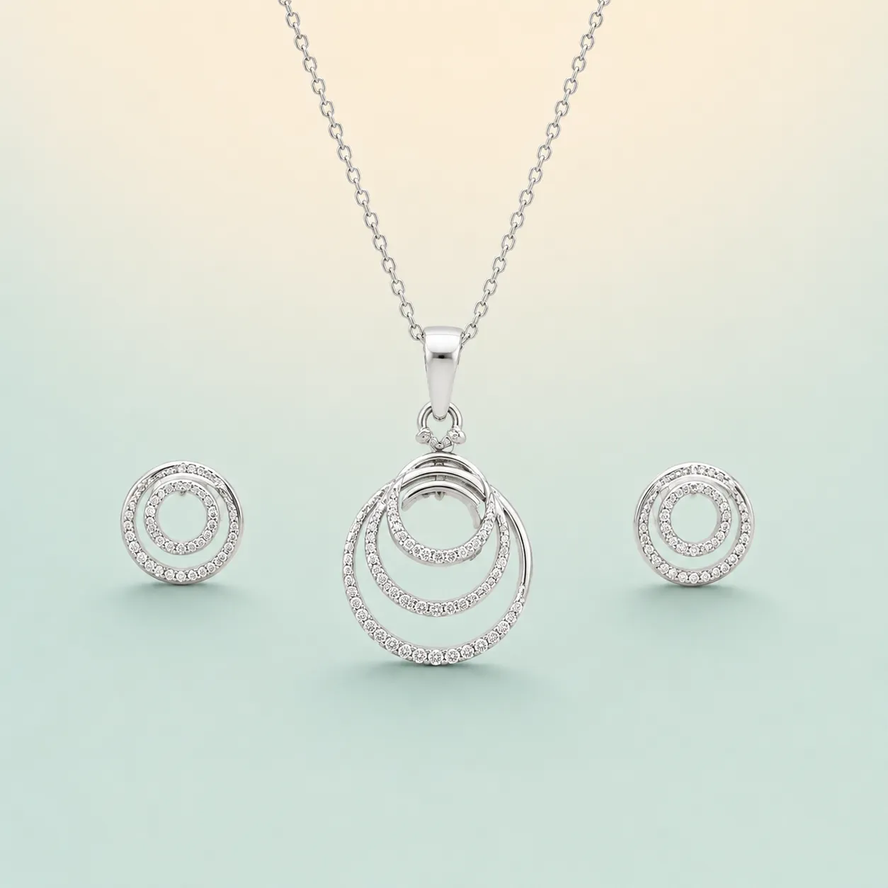 Marquise Pavé Pendant Set — bright silver, all-white CZ on seaglass background